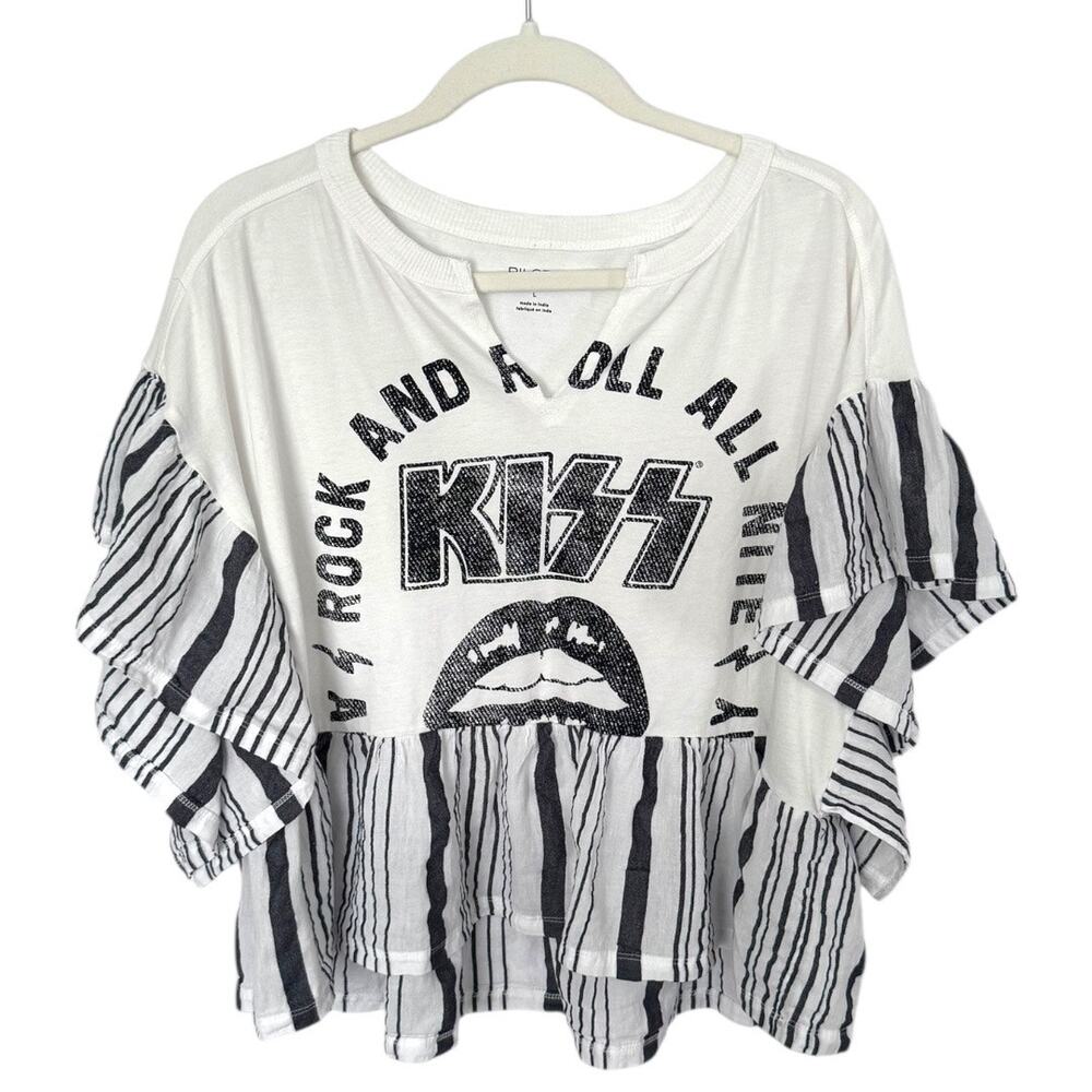 Anthropologie White and Black Graphic Blouse